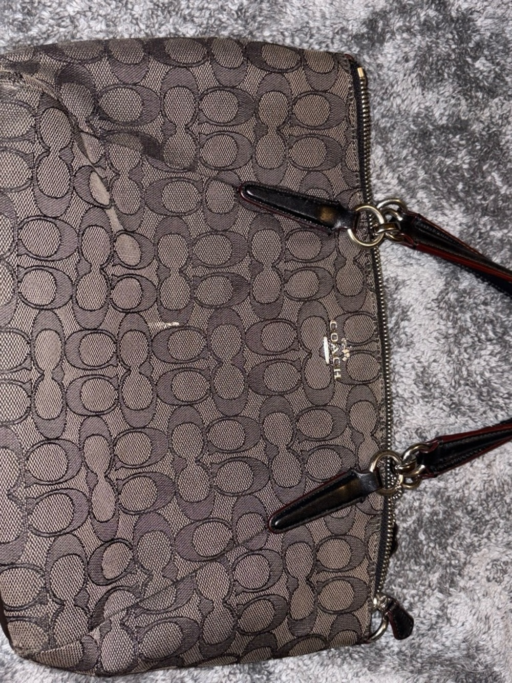 Coach Brown Signature Shoulder Bag with Dark Trim